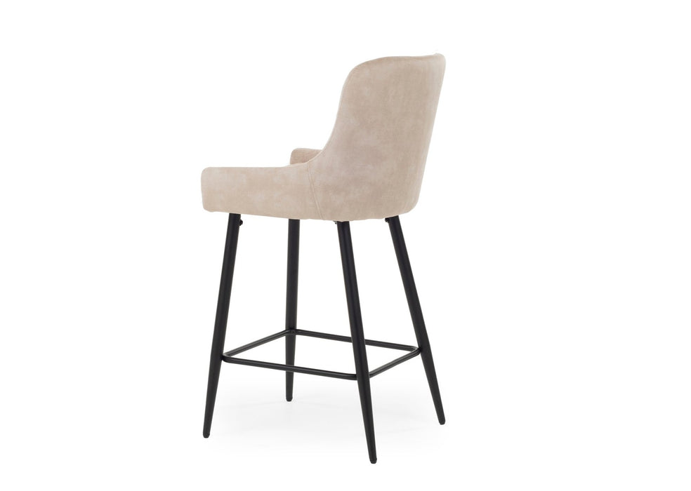 Modern Shoreditch Kitchen Breakfast Bar Stools Champagne Cream Velvet, Black Metal Leg