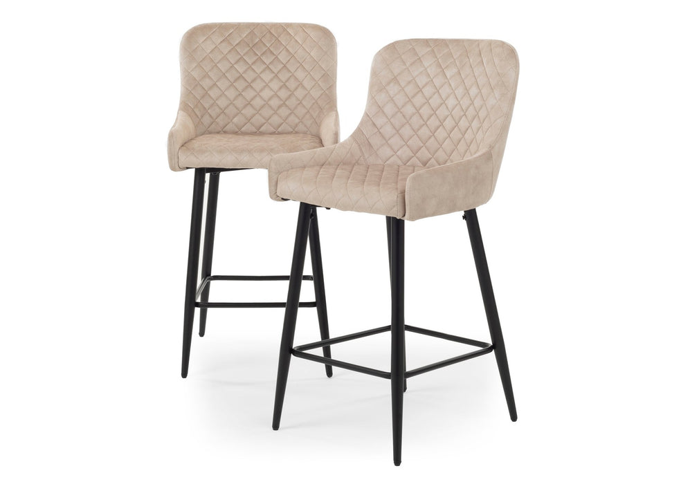 Modern Shoreditch Kitchen Breakfast Bar Stools Champagne Cream Velvet, Black Metal Leg