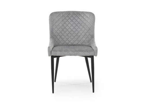 Modern Style Shoreditch Light Grey Silver Velvet Dining Chairs Black Metal Leg