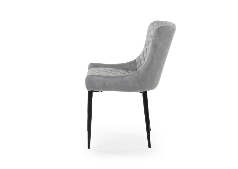 Modern Style Shoreditch Light Grey Silver Velvet Dining Chairs Black Metal Leg