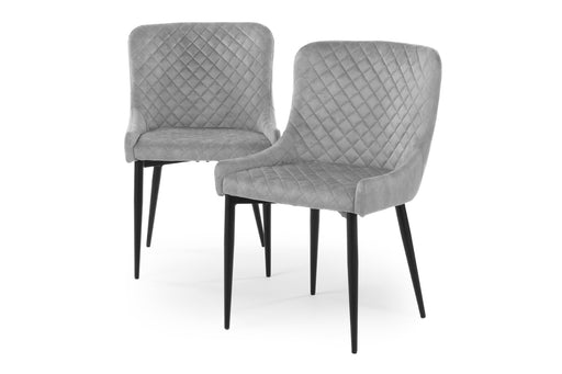 Modern Style Shoreditch Light Grey Silver Velvet Dining Chairs Black Metal Leg