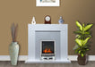 White Marble Flat Wall 2KW Electric Fire Surround Set Complete Fireplace- with Chrome Fire