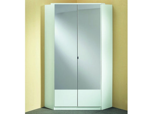 SlumberHaus 'Imago' German Made Modern Alpine White & Mirror 2 Door Corner Wardrobe