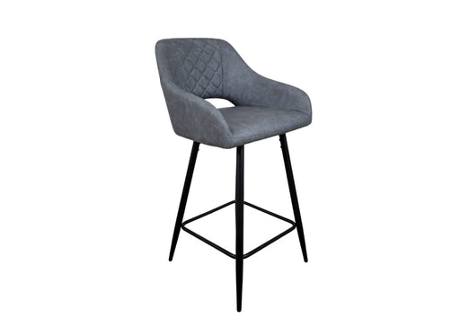 Suffolk Industrial style Grey PU Leather Kitchen Breakfast Bar Stool, Black Metal Leg