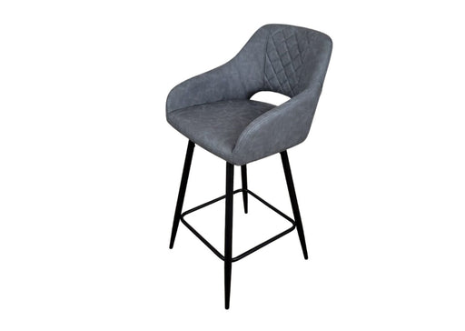 Suffolk Industrial style Grey PU Leather Kitchen Breakfast Bar Stool, Black Metal Leg