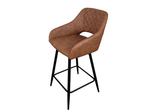 Suffolk Industrial style Tan Brown PU Leather Kitchen Breakfast Bar Stool, Black Metal Leg