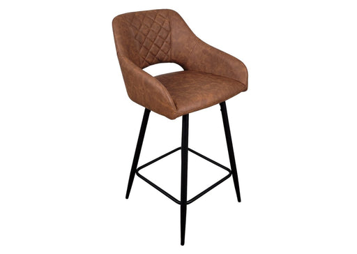 Suffolk Industrial style Tan Brown PU Leather Kitchen Breakfast Bar Stool, Black Metal Leg