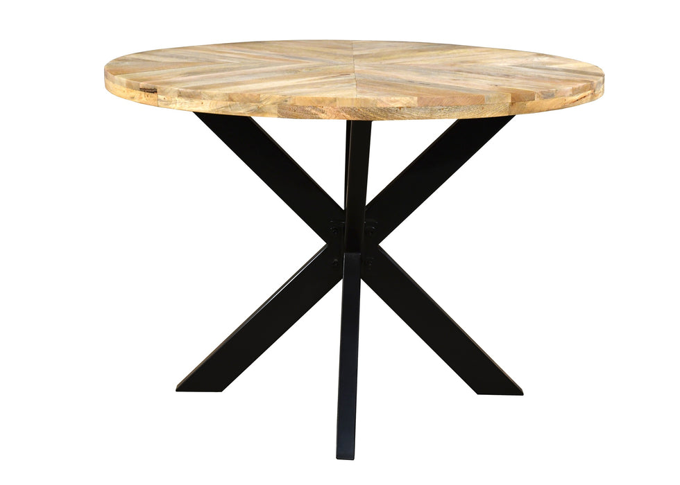 ‘Starburst’ Industrial 110cm Round Table Solid Mango Wood Black Star Metal Legs