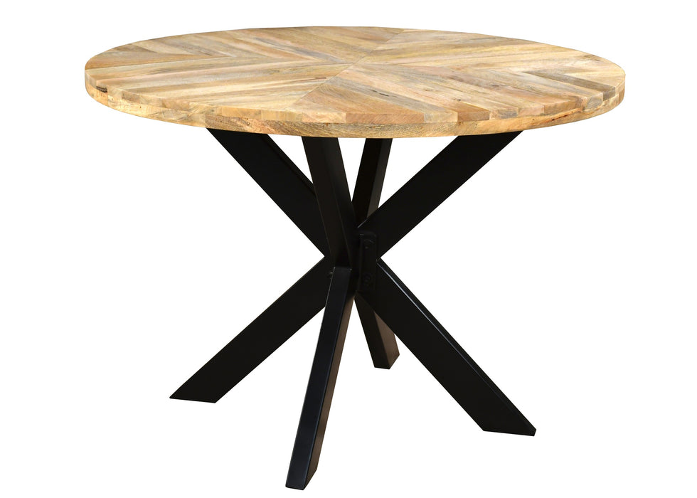 ‘Starburst’ Industrial 110cm Round Table Solid Mango Wood Black Star Metal Legs