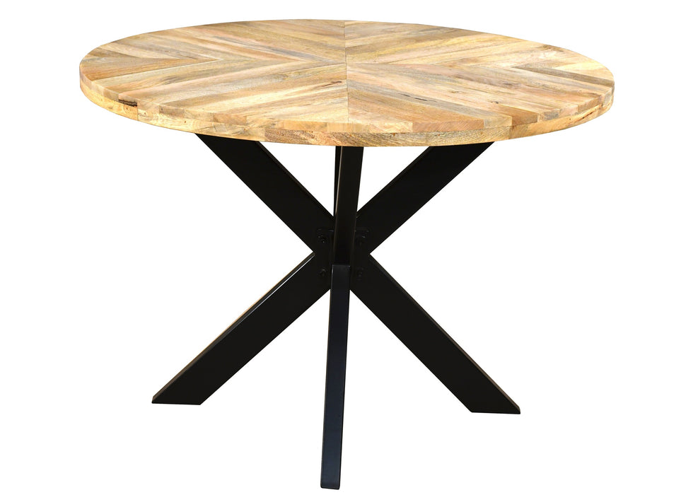 ‘Starburst’ Industrial 110cm Round Table Solid Mango Wood Black Star Metal Legs