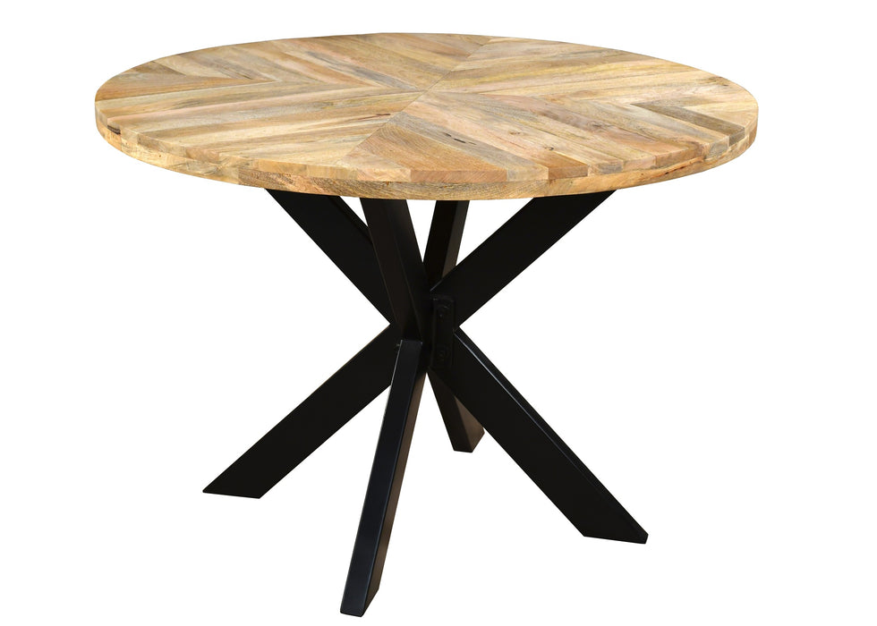 ‘Starburst’ Industrial 110cm Round Table Solid Mango Wood Black Star Metal Legs