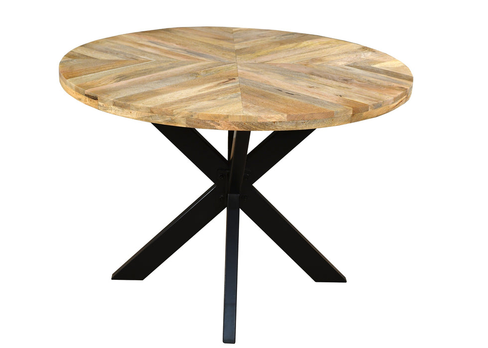 ‘Starburst’ Industrial 110cm Round Table Solid Mango Wood Black Star Metal Legs