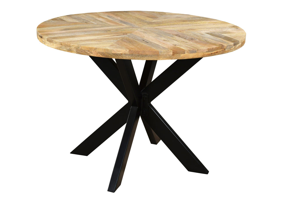 ‘Starburst’ Industrial 110cm Round Table Solid Mango Wood Black Star Metal Legs
