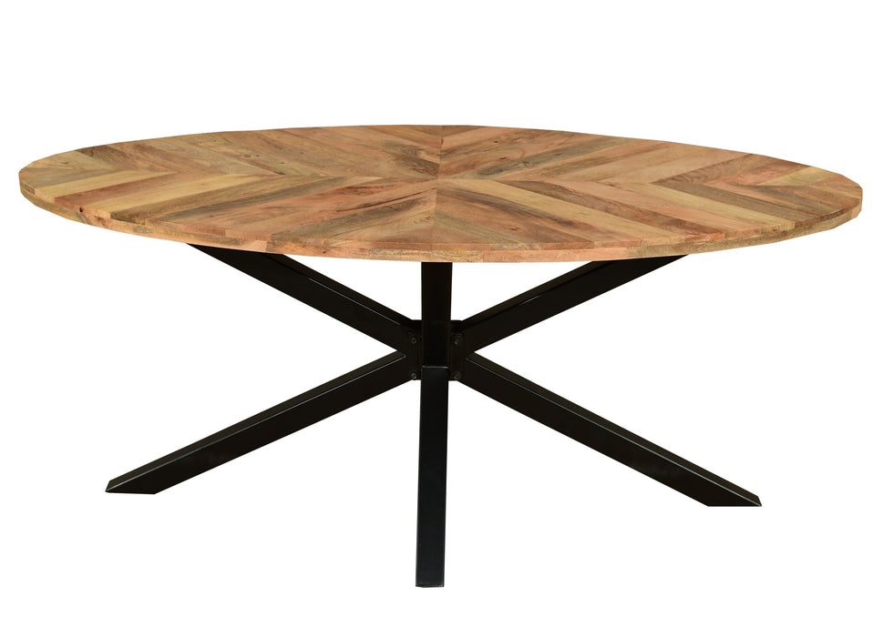‘Starburst’ Industrial 180cm Oval Table Solid Mango Wood Black Star Metal Legs
