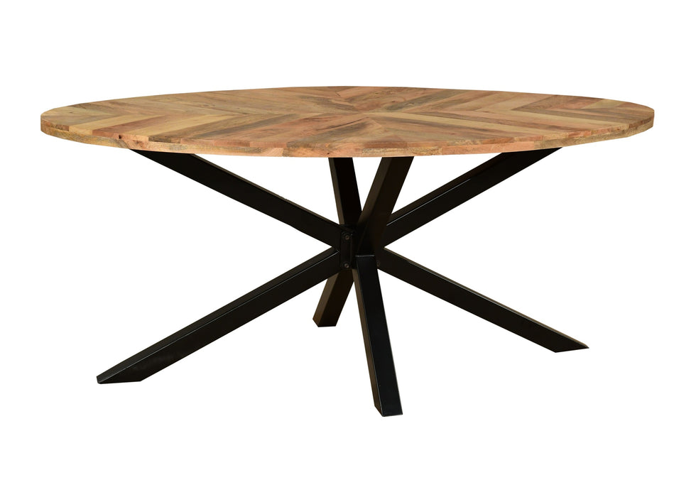 ‘Starburst’ Industrial 180cm Oval Table Solid Mango Wood Black Star Metal Legs