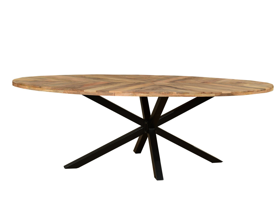 ‘Starburst’ Industrial 240cm Oval Table Solid Mango Wood Black Star Metal Legs