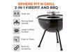 Tower 2-in-1 Sphere Fire Pit and Charcoal BBQ Grill with Handles