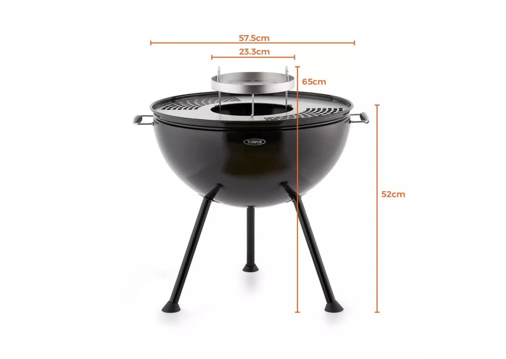 Tower 2-in-1 Sphere Fire Pit and Charcoal BBQ Grill with Handles