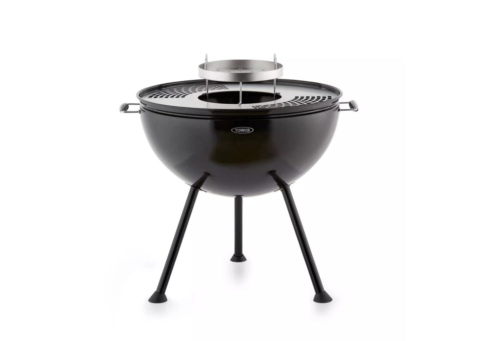 Tower 2-in-1 Sphere Fire Pit and Charcoal BBQ Grill with Handles