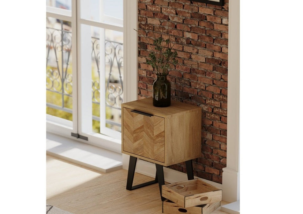 'Oakwood Living' Agra Industrial Style Side Table Mango Parquet Metal Legs