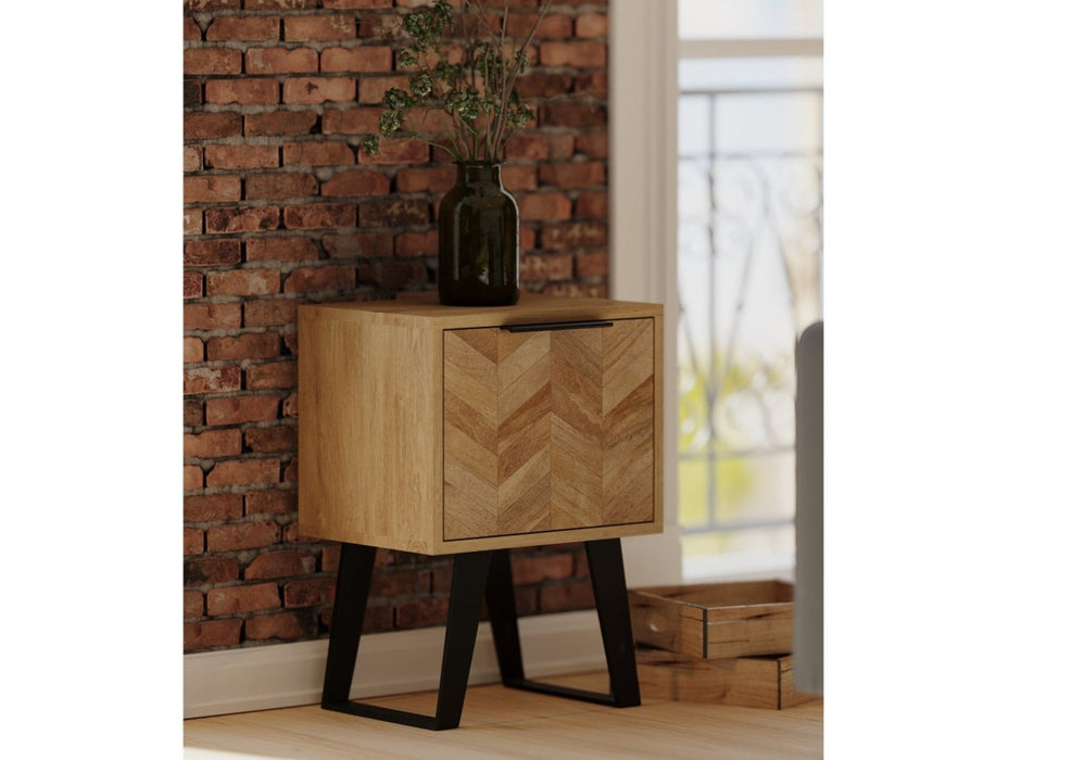 'Oakwood Living' Agra Industrial Style Side Table Mango Parquet Metal Legs