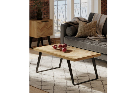 'Oakwood Living' Agra Industrial Style Coffee Table Mango Parquet Metal Legs