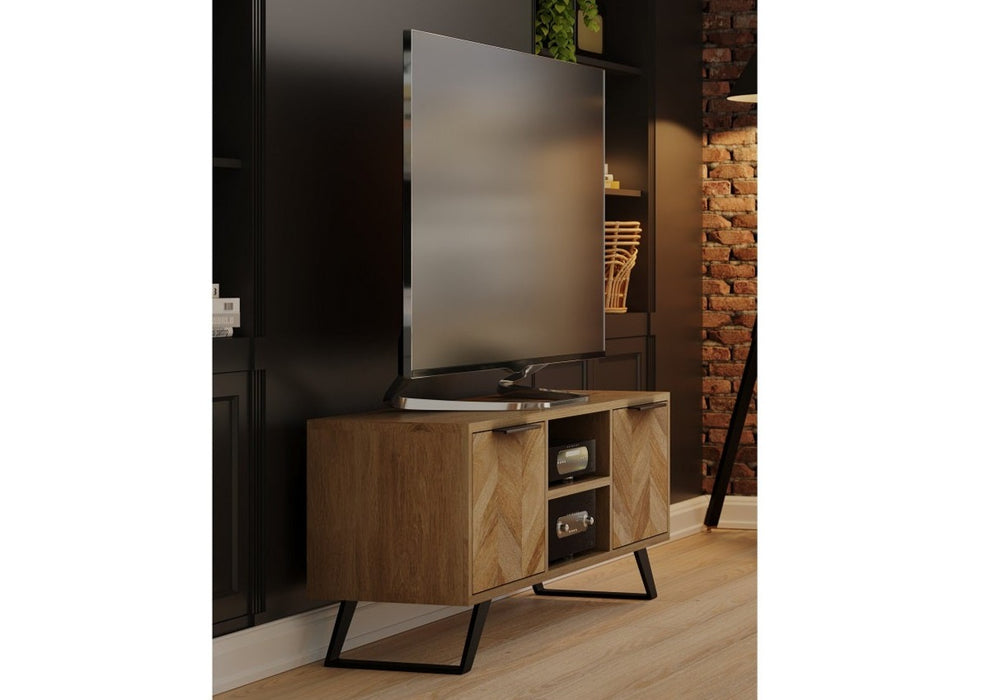 'Oakwood Living' Agra Industrial Style TV Unit Cabinet Mango Parquet Metal Legs