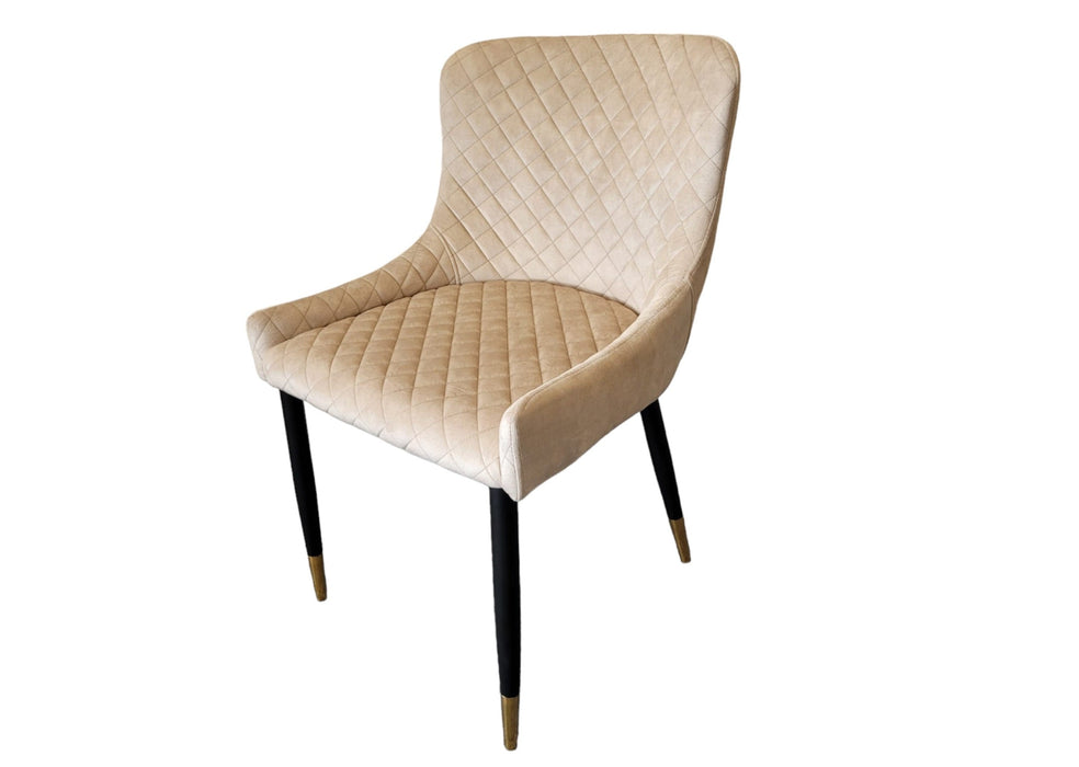 Modern Style Shoreditch Light Cream Champagne Velvet Dining Chairs, Black Metal Leg