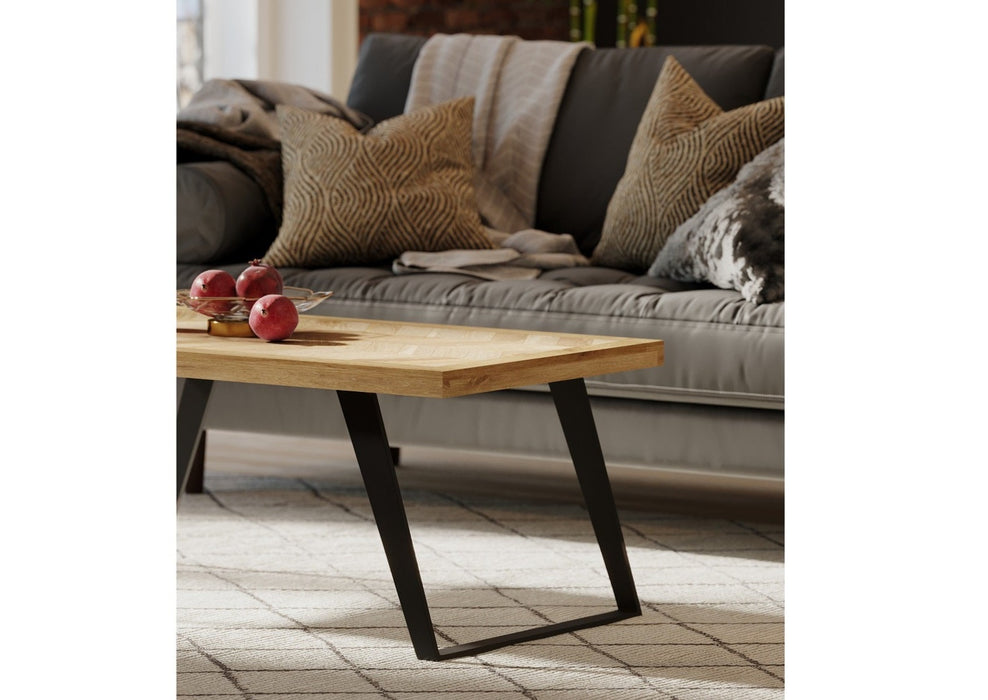'Oakwood Living' Agra Industrial Style Coffee Table Mango Parquet Metal Legs