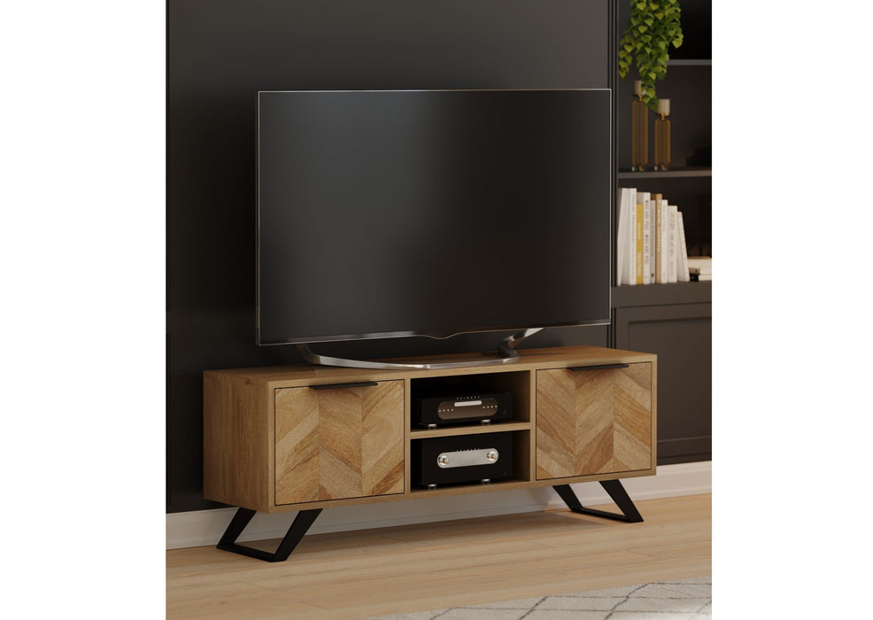 'Oakwood Living' Agra Industrial Style TV Unit Cabinet Mango Parquet Metal Legs