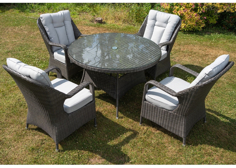 Twilight Grey Outdoor Garden Rattan 4 Seater Round Garden Dining Table Set