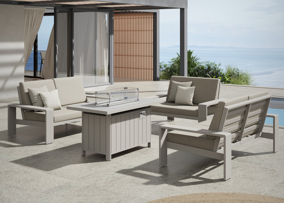 Venus Outdoor Garden Aluminium 5 Seater Sofa Dining Set with Gas Firepit Table