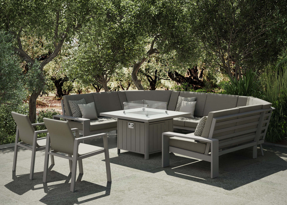 Venus Outdoor Aluminium U Shape Large Corner Sofa Dining Set with Gas firepit Table