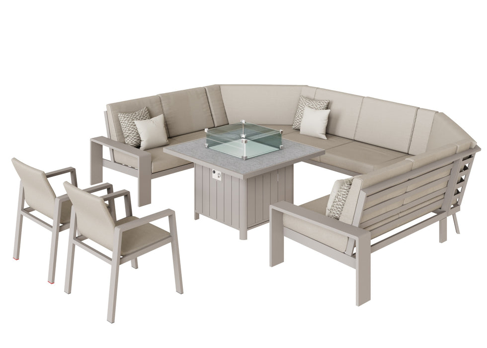 Venus Outdoor Aluminium U Shape Large Corner Sofa Dining Set with Gas firepit Table