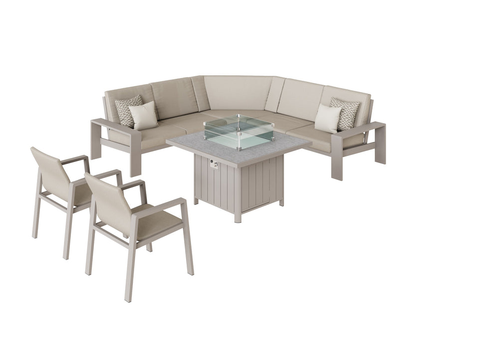 Venus Outdoor Garden Aluminium Angled Corner Dining Sofa Set with Gas Firepit Table
