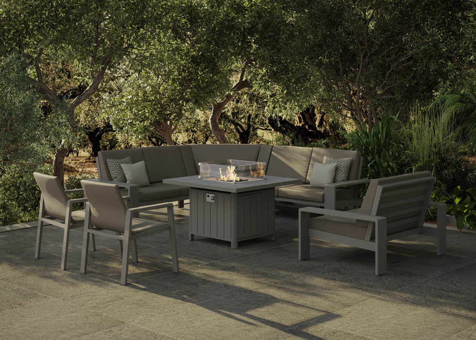 Venus Outdoor Garden Aluminium Angled Corner Dining Sofa Set with Gas Firepit Table