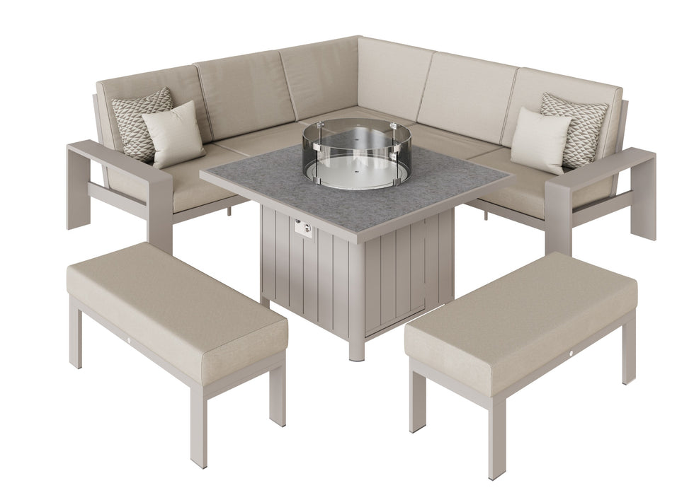 Venus Outdoor Garden Aluminium Corner Sofa Dining Set with Gas Firepit Table