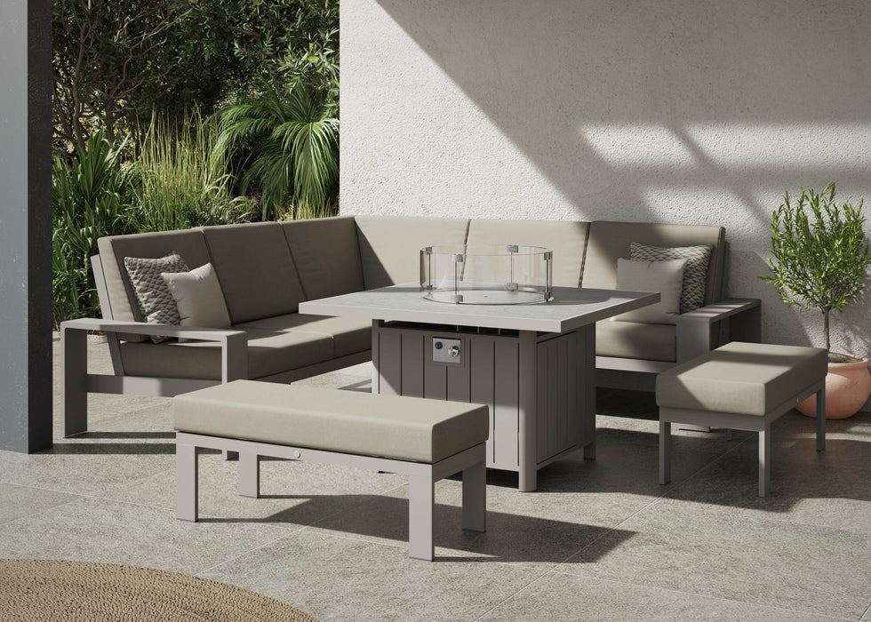 Venus Outdoor Garden Aluminium Corner Sofa Dining Set with Gas Firepit Table