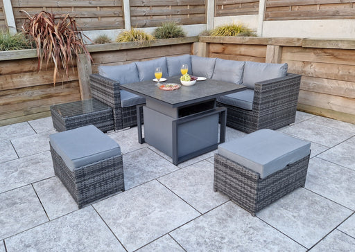 Gozo Deluxe Grey Outdoor Rattan Corner Sofa Adjustable Dining Table Set Furniture Set