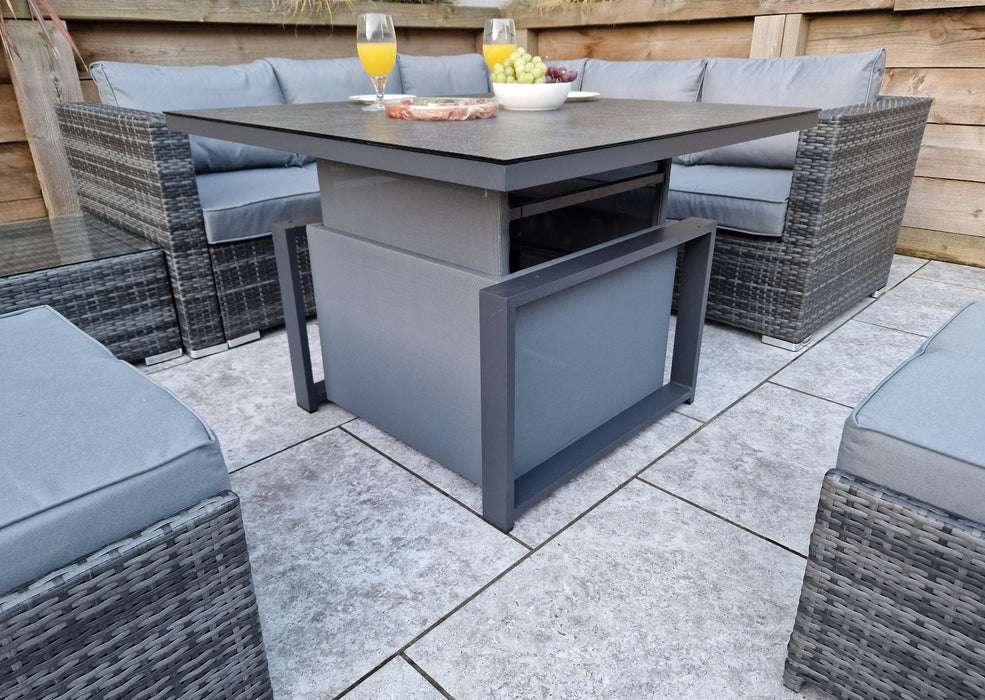 Gozo Deluxe Grey Outdoor Rattan Corner Sofa Adjustable Dining Table Set Furniture Set