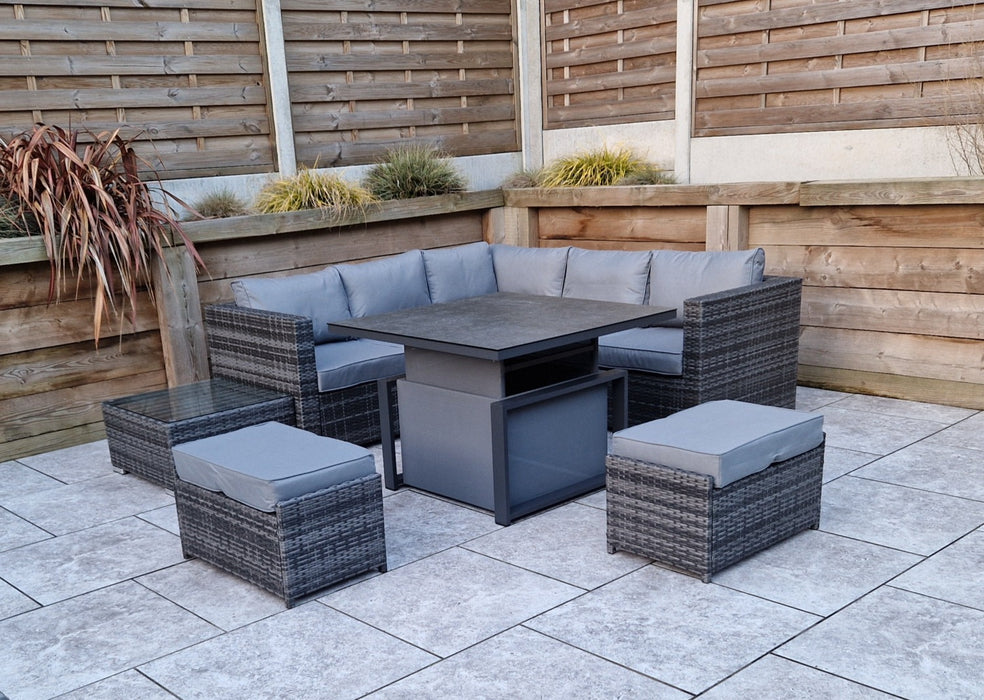 Georgia Grey Rattan Corner Sofa Dining Set Signature Weave
