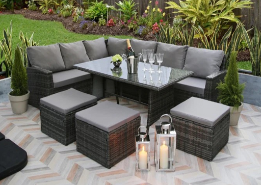 Large Grey Rattan Corner Sofa With Dining Table and Stools Furniture For The Home