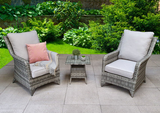 'Sorrento' Grey 2 Seater Bistro Set With Coffee Table Grey Silver Cushions