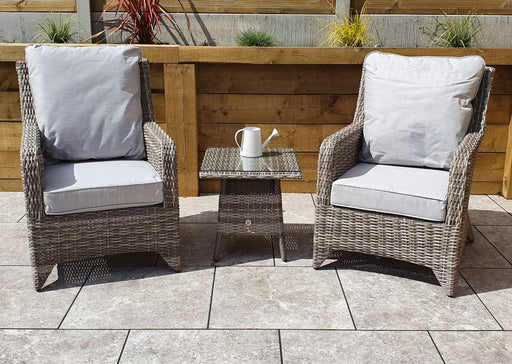 'Alex' Grey 2 Seater Bistro Set With Coffee Table Grey Cushions