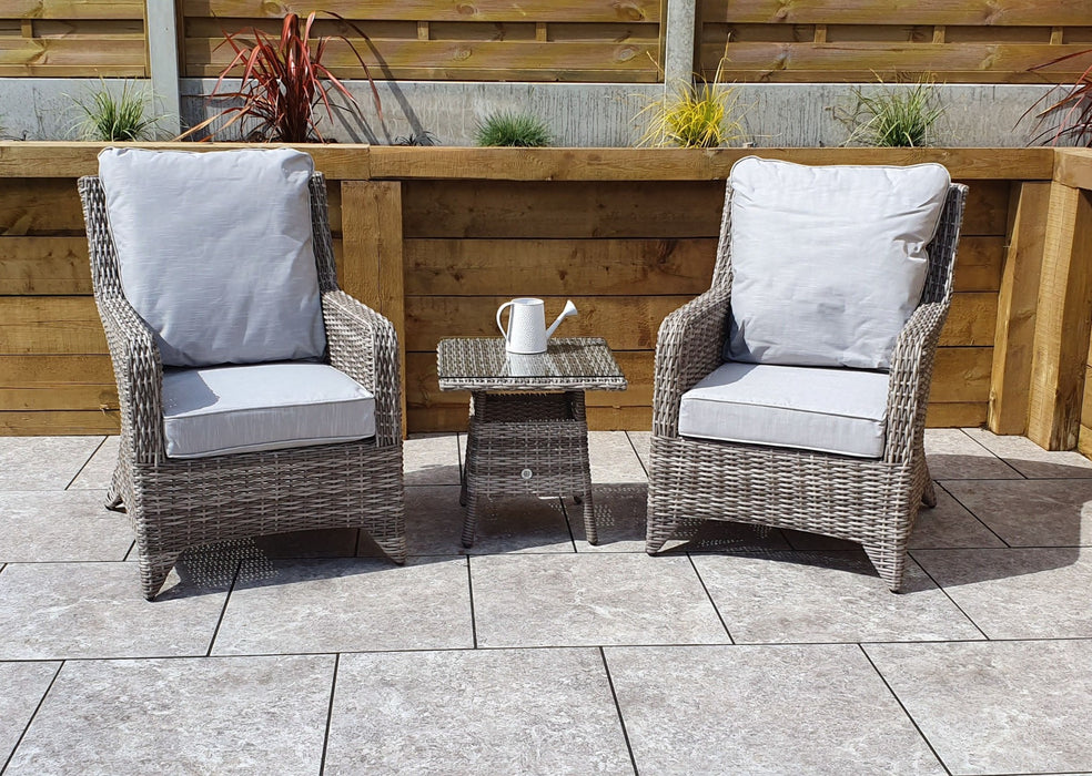 'Alex' Grey 2 Seater Bistro Set With Coffee Table Grey Cushions