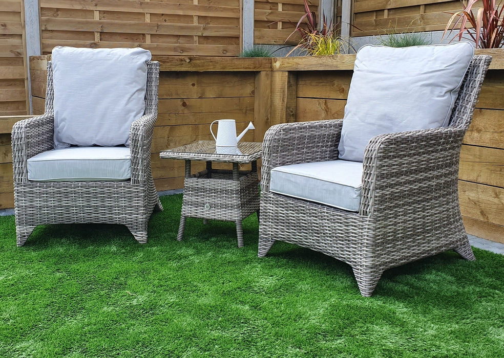 'Alex' Grey 2 Seater Bistro Set With Coffee Table Grey Cushions