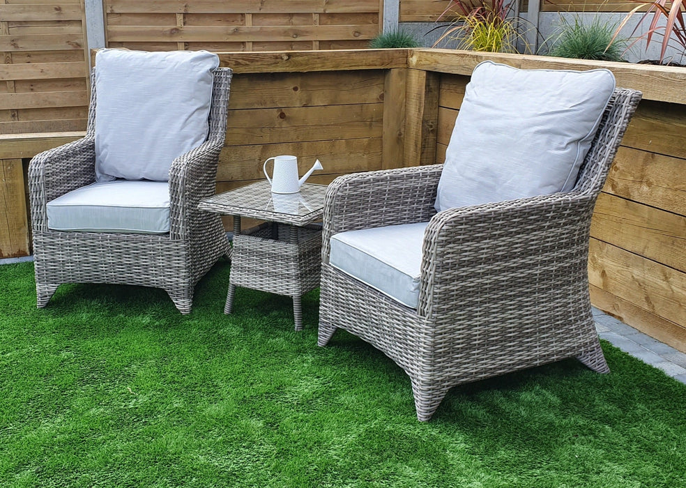 'Alex' Grey 2 Seater Bistro Set With Coffee Table Grey Cushions