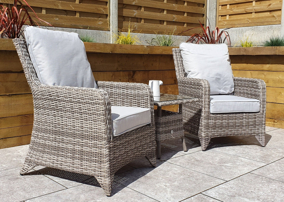 'Alex' Grey 2 Seater Bistro Set With Coffee Table Grey Cushions