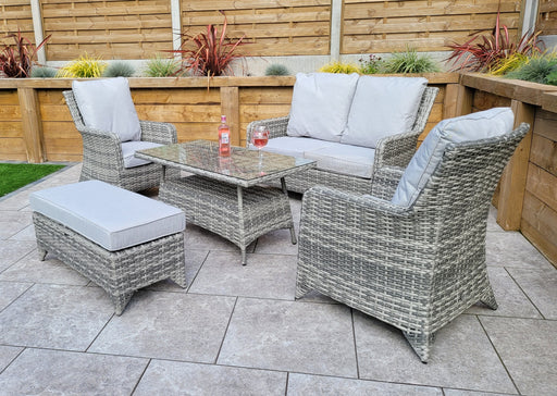 'Sorrento' Grey 5 Seater Lounge Set With Coffee Table & Stool