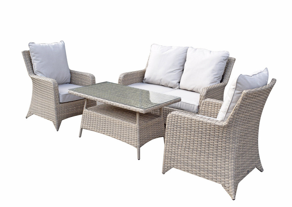 'Sorrento' Natural 4 Seater Lounge Set With Coffee Table & Beige Cushions'Sorrento' Natural 4 Seater Lounge Set With Coffee Table & Beige Cushions